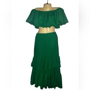 SHEIN Emerald Green Two-Piece Tiered Maxi Skirt Set